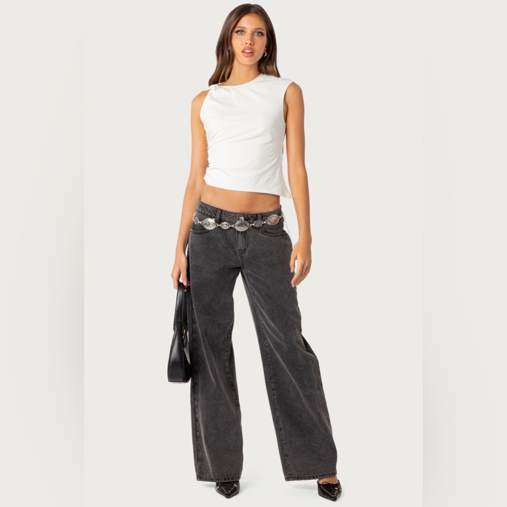 Edikted Raelynn black Washed Low Rise Baggy Jeans - size small